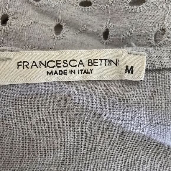Francesca Bettini Women's Linen Mini Dress Eyelet Lace Size M Gray 3/4 Sleeve - Picture 8 of 8